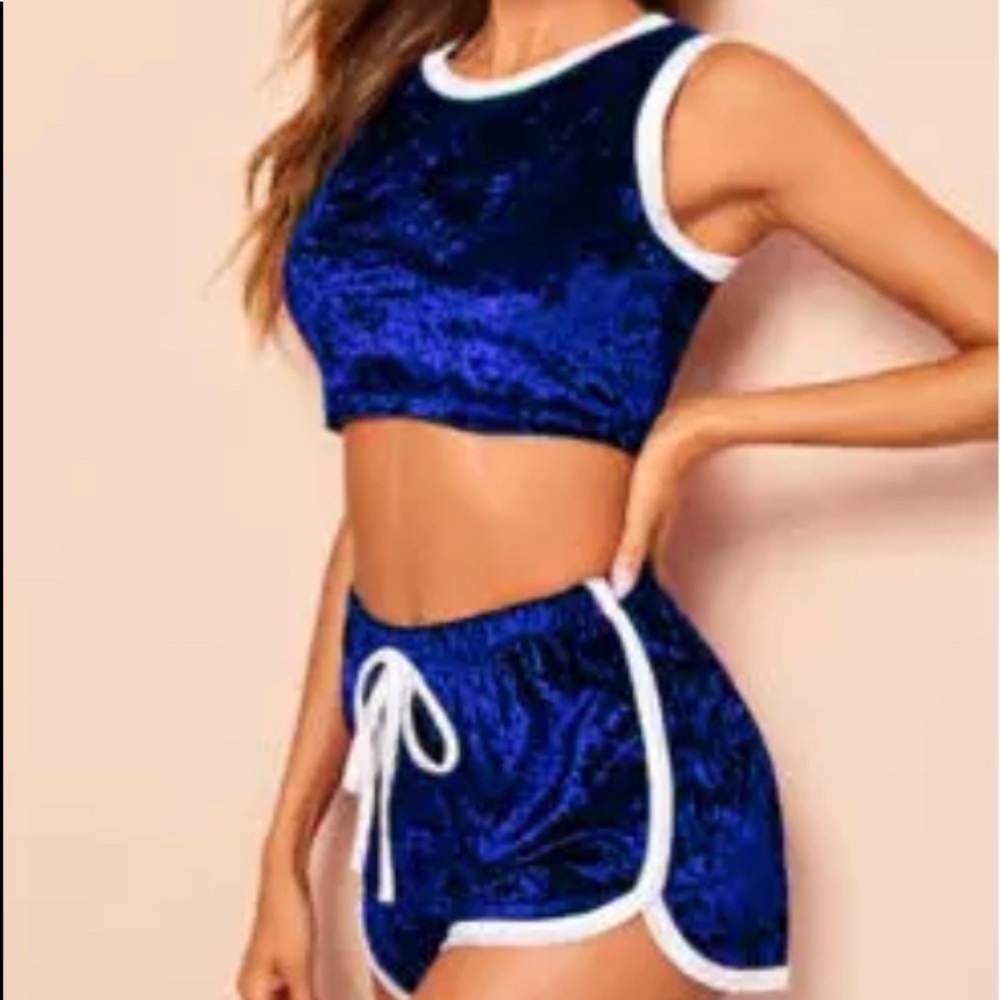 Blue Velour Pajama Short Set